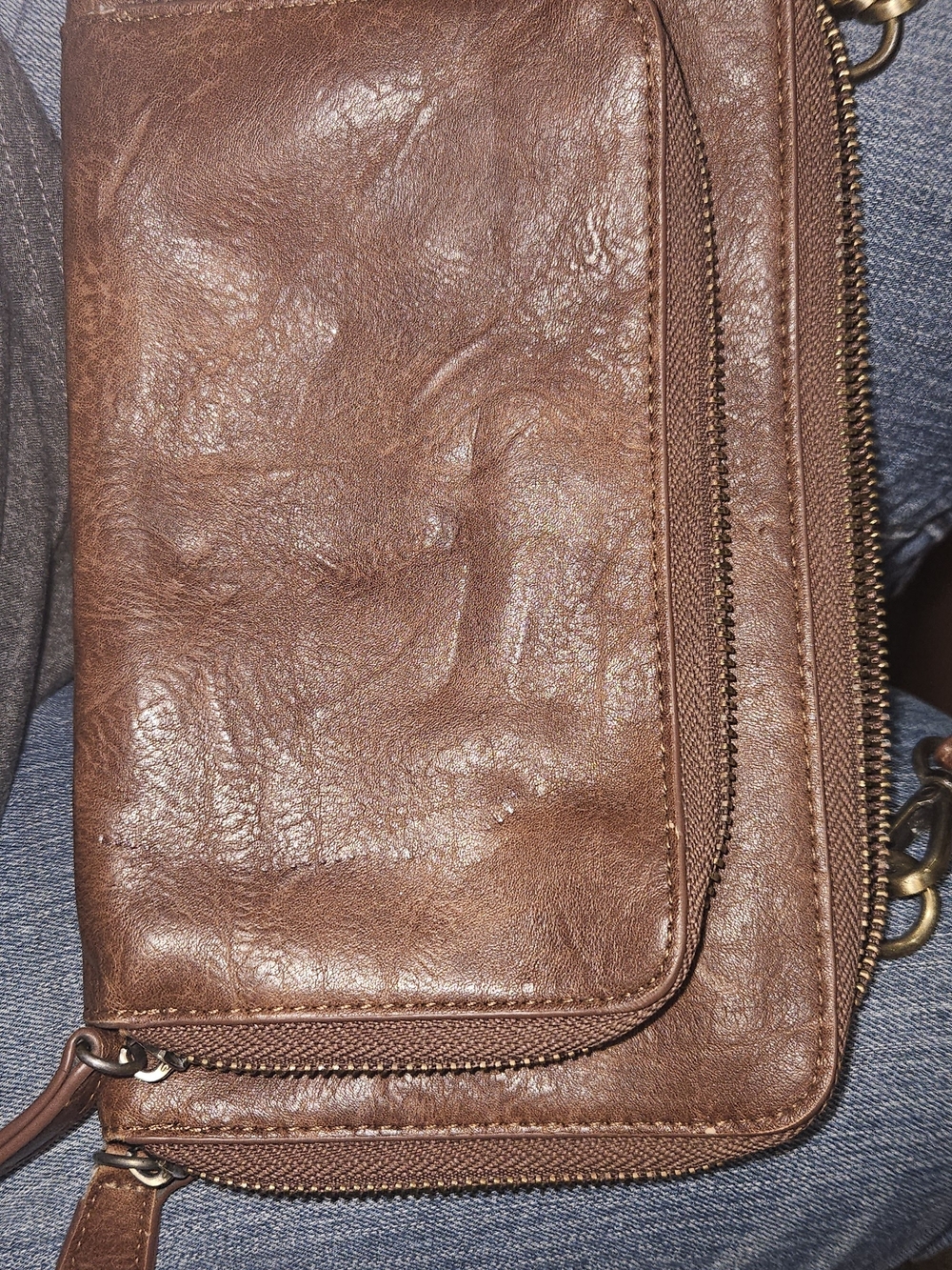 Chaleston Bag Brown Leather  Zip Wallet Crossbody